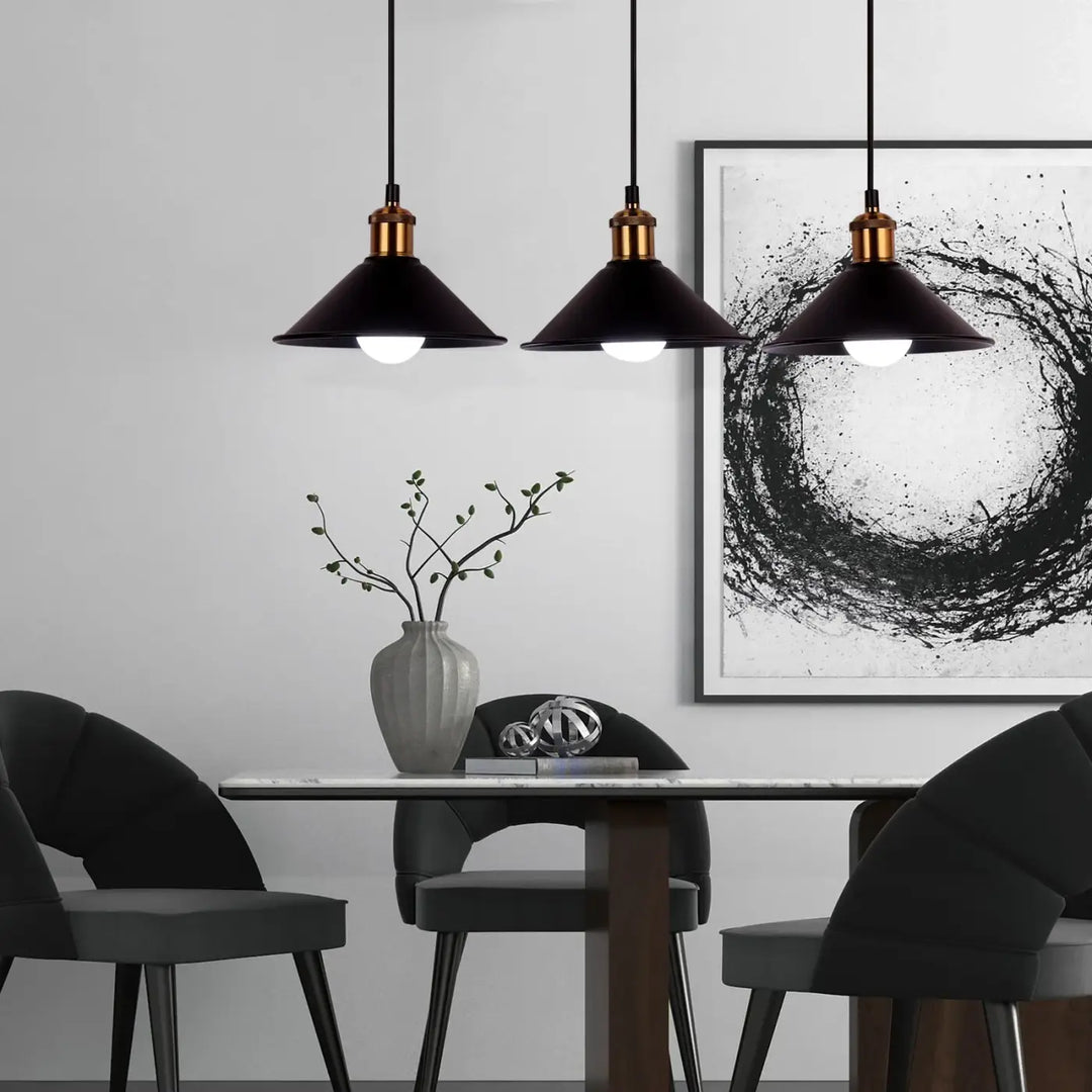 Suspension luminaire design vintage à trois éclairages noir et doré
