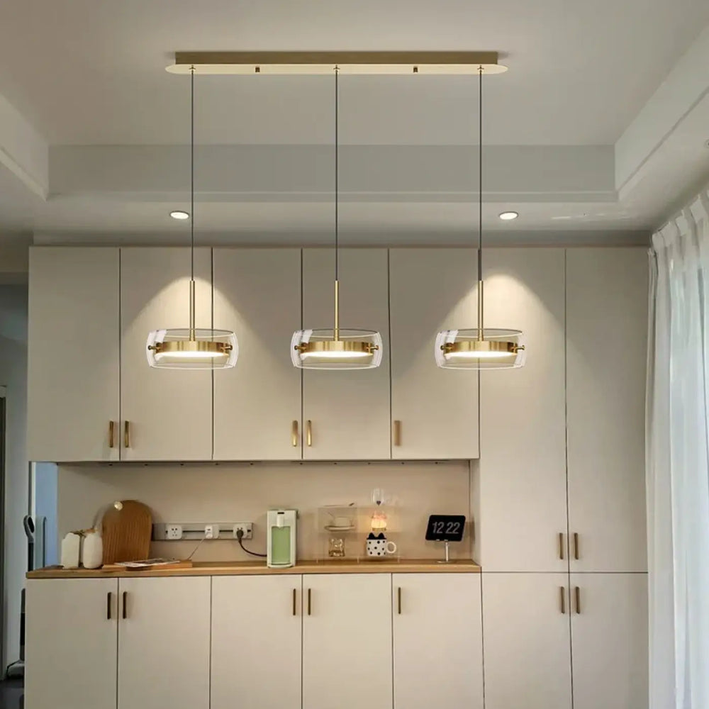 Suspension Luminaire Doré Avec 3 Spots LED Style Moderne