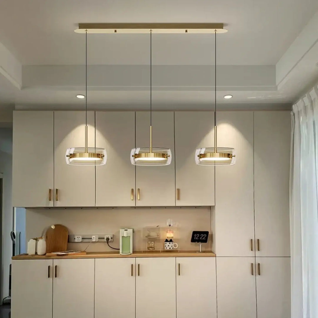 Suspension Luminaire Doré Avec 3 Spots LED Style Moderne
