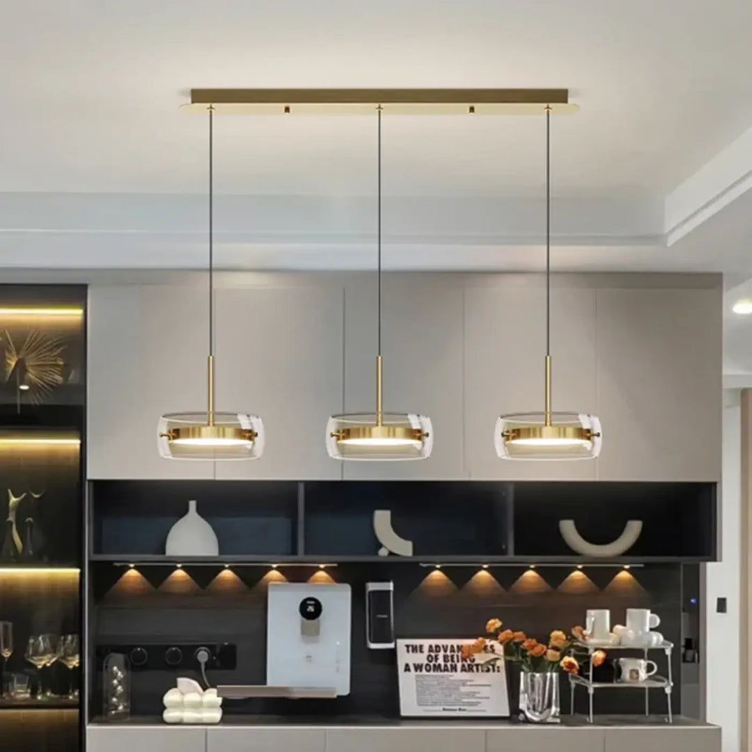 Suspension Luminaire Doré Avec 3 Spots LED Style Moderne