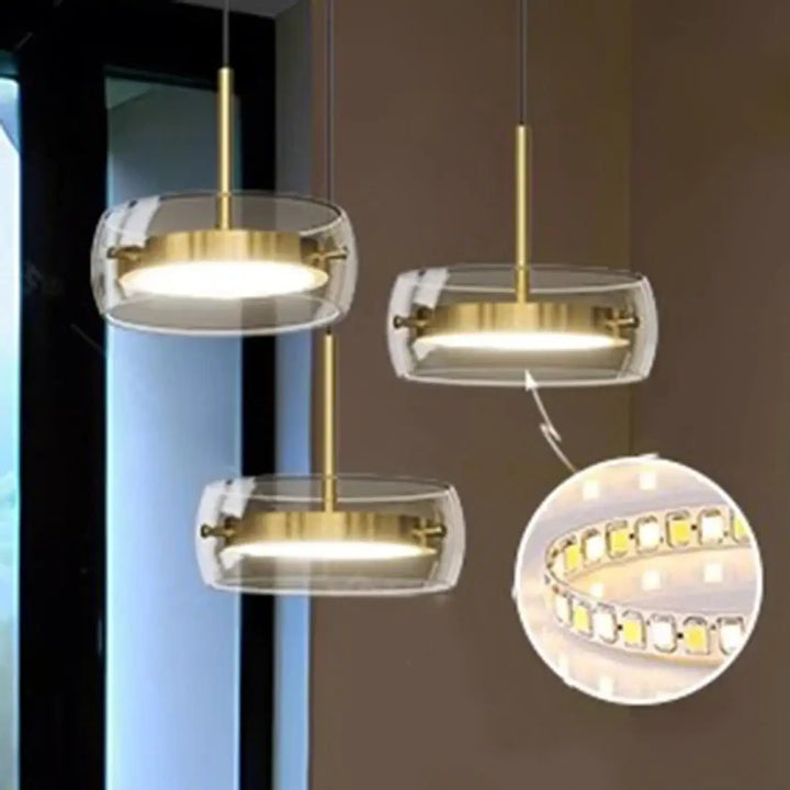 Suspension Luminaire Doré Avec 3 Spots LED Style Moderne
