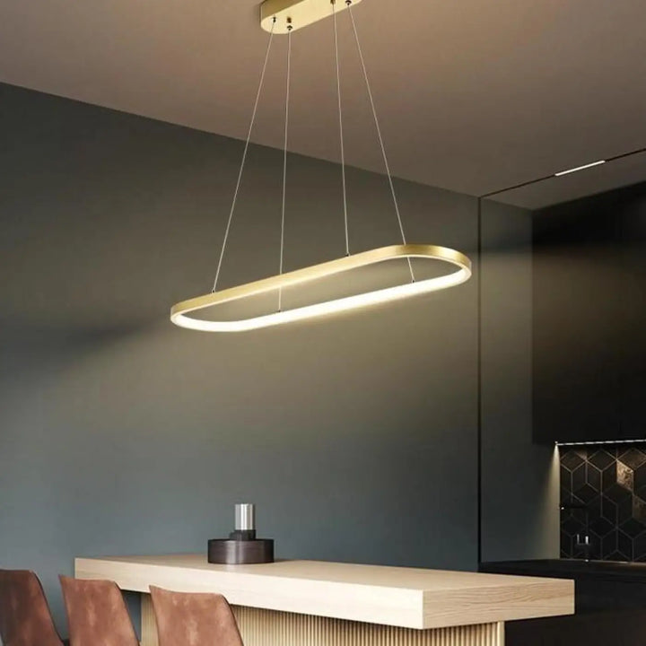 Suspension Luminaire Doré Élégante En Forme Ovale
