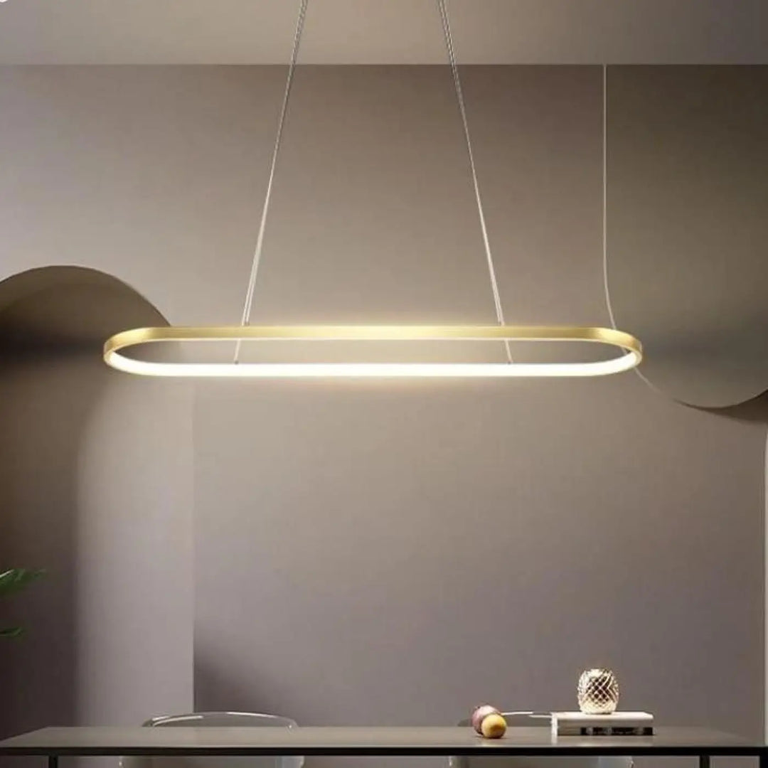 Suspension Luminaire Doré Élégante En Forme Ovale