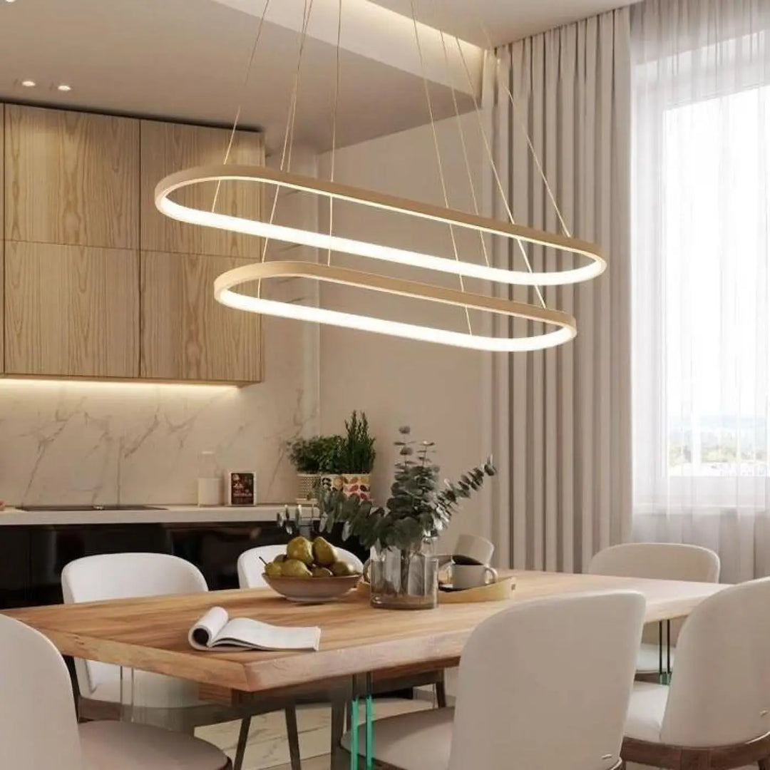 Suspension Luminaire Doré Élégante En Forme Ovale