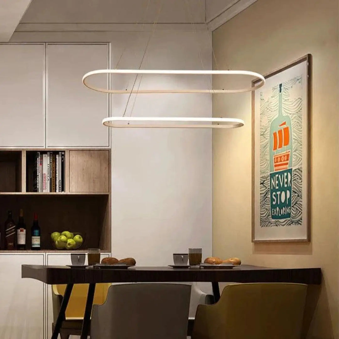 Suspension Luminaire Doré Élégante En Forme Ovale