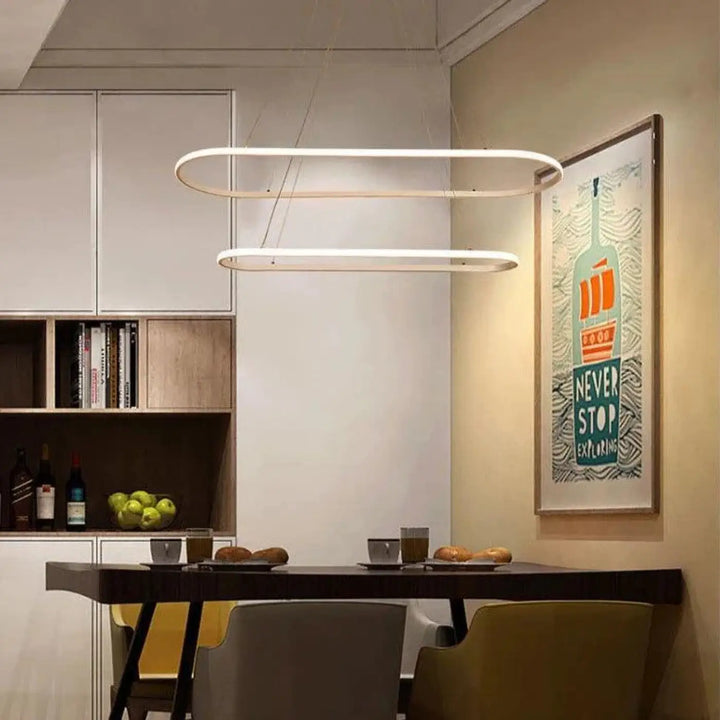 Suspension Luminaire Doré Élégante En Forme Ovale