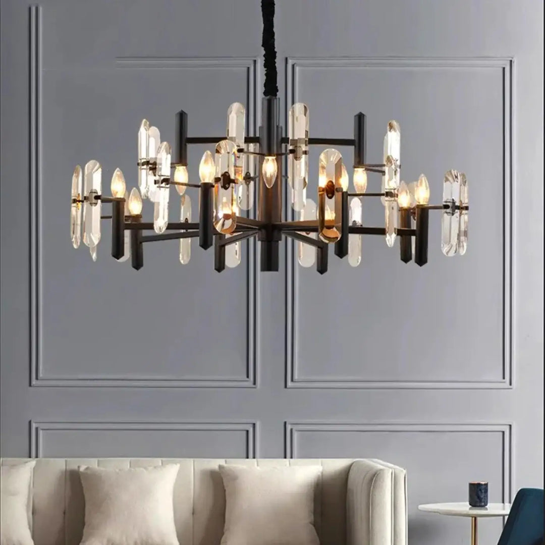 Suspension luminaire doré noir avec design élégant