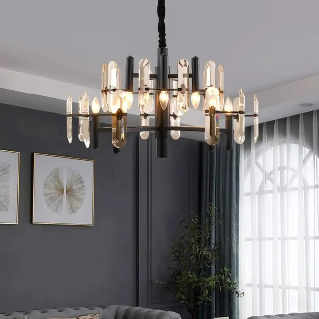 Suspension luminaire doré noir avec design élégant