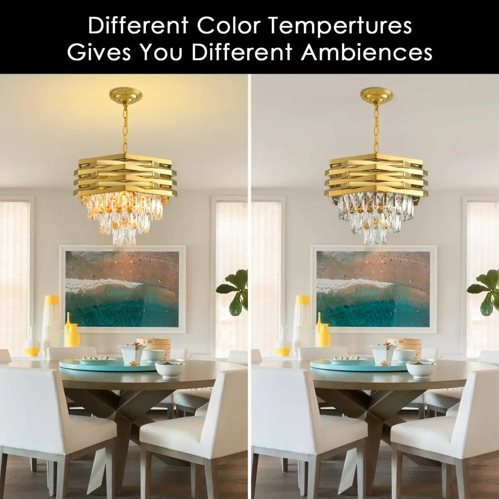 Suspension luminaire dorée à cristaux lumineux de luxe