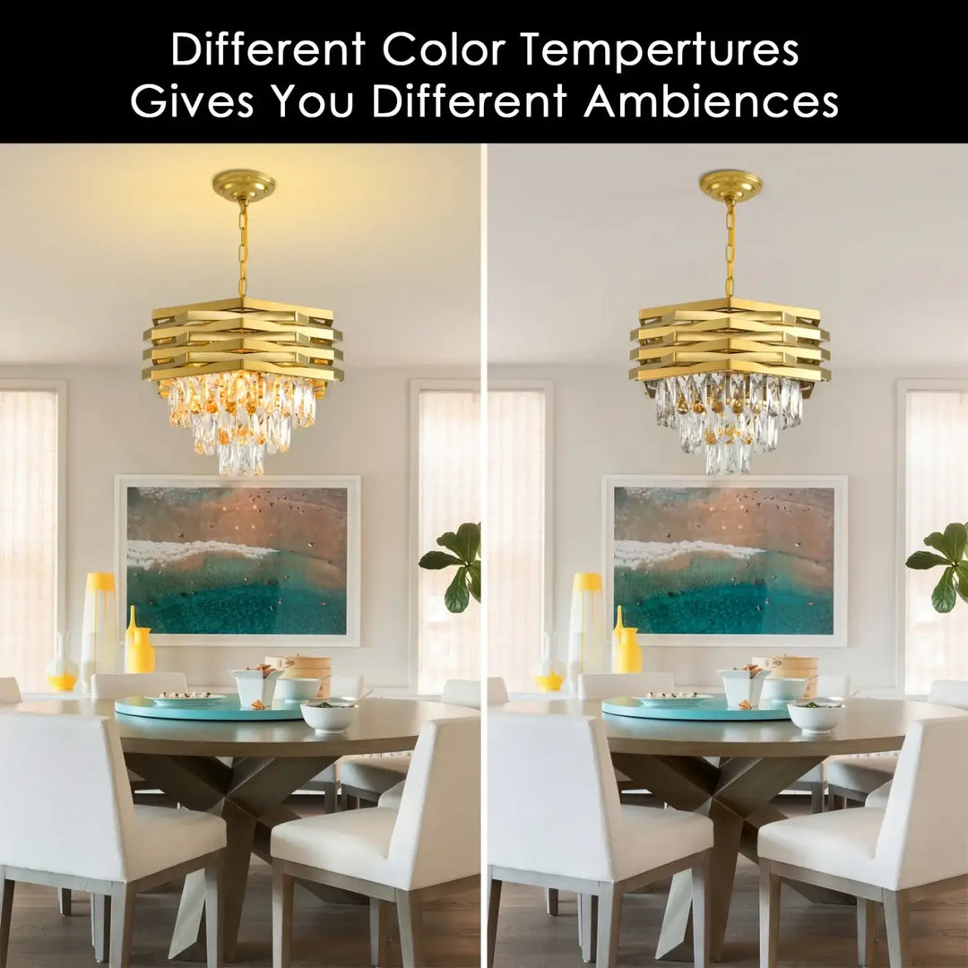 Suspension luminaire dorée à cristaux lumineux de luxe