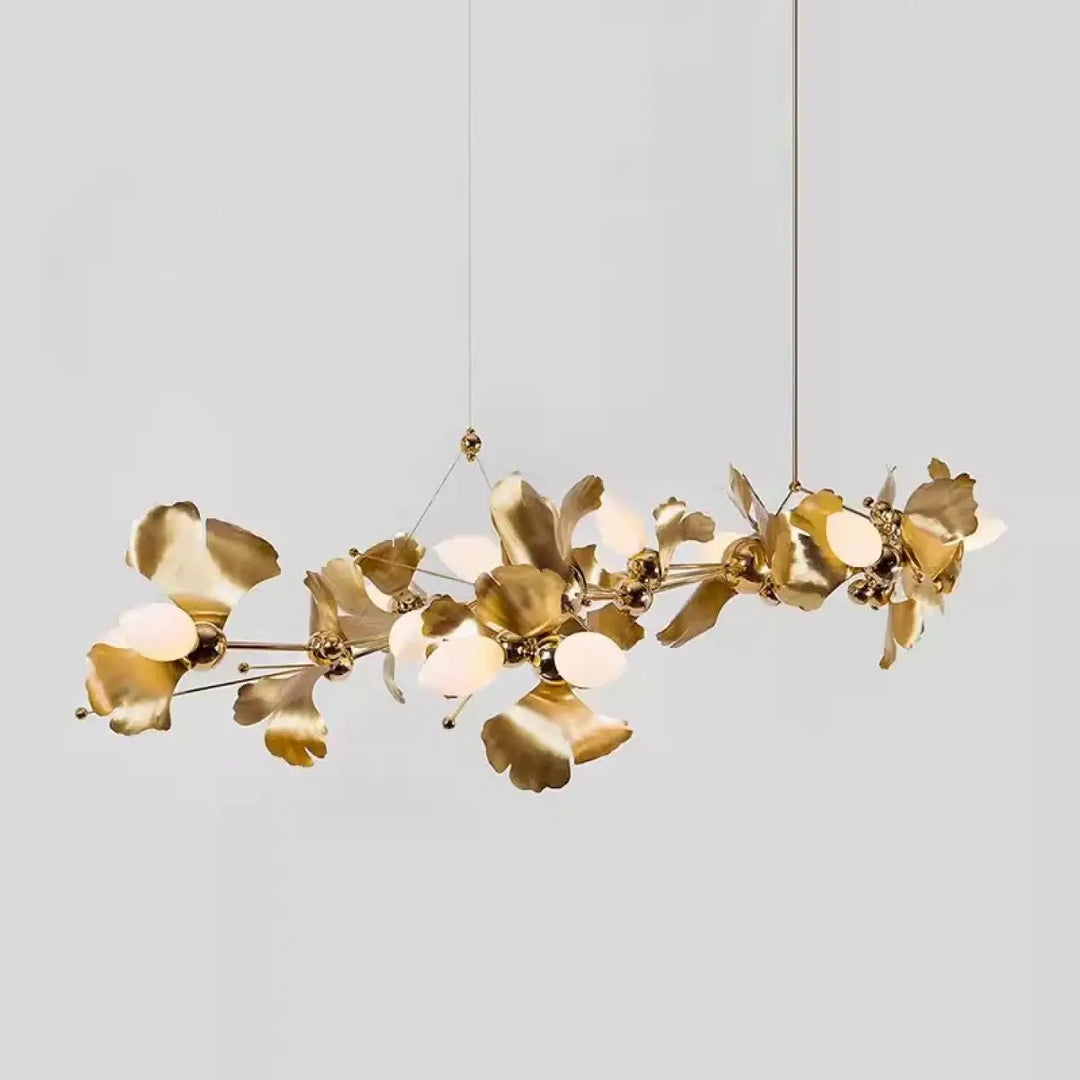 Suspension luminaire dorée en forme de fleurs élégante et moderne