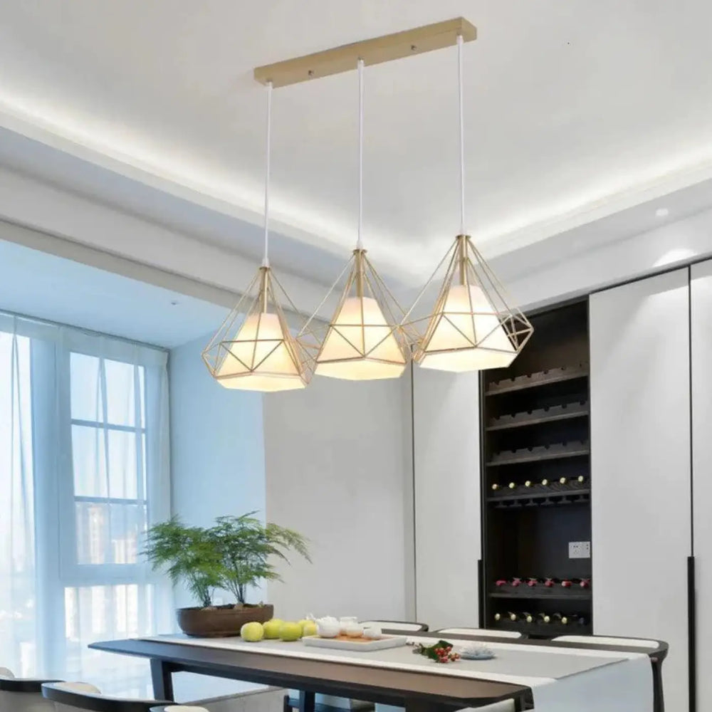 Suspension Luminaire Dorée En Forme De Diamant Moderne