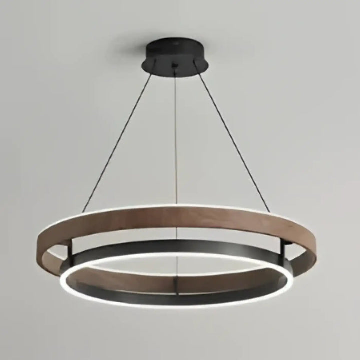 Luminaire plafonnier kaena suspension luminaire double anneau lumineux noir et bois ton minimaliste moderne
