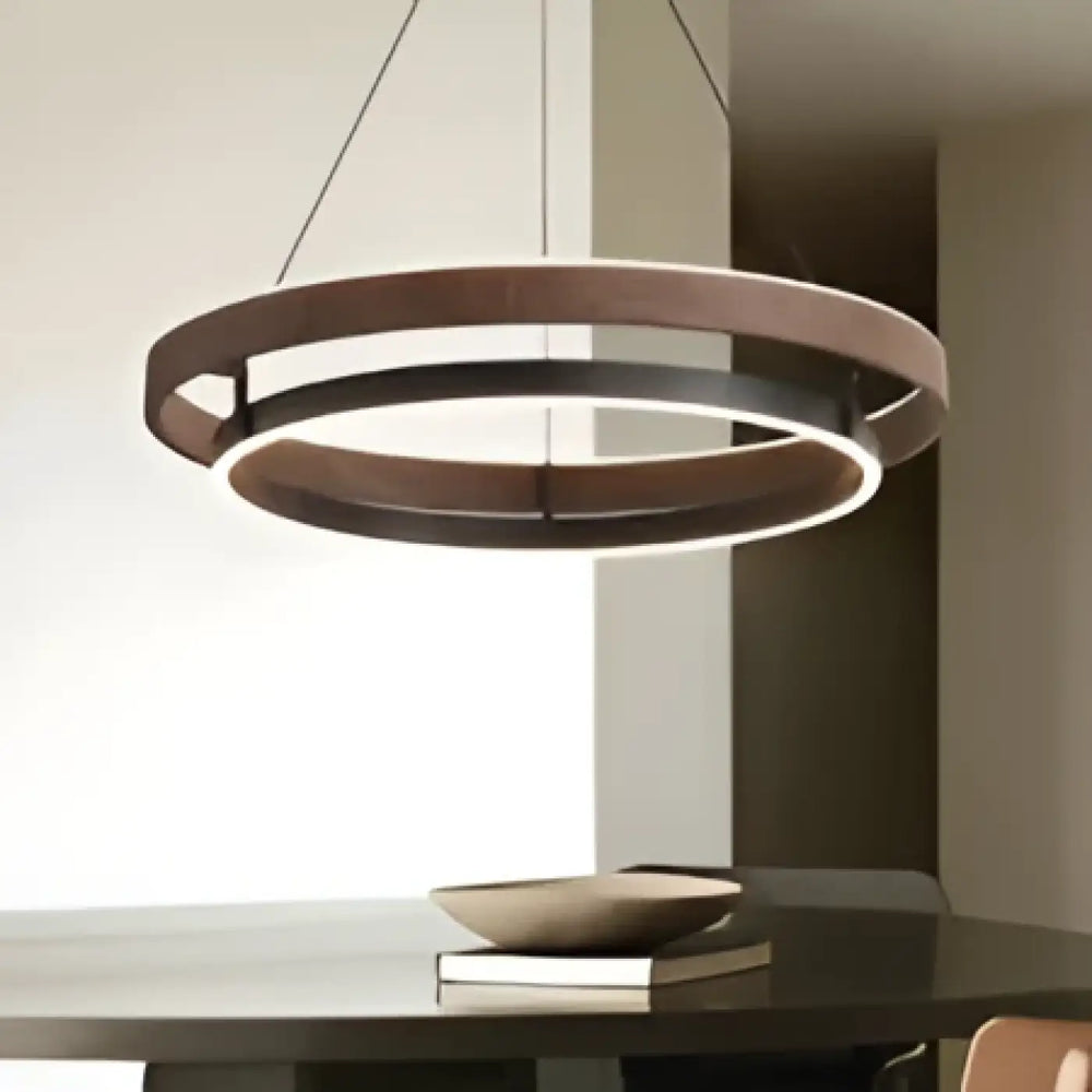 Luminaire plafonnier kaena suspension luminaire en bois foncé avec double anneau lumineux intérieur moderne