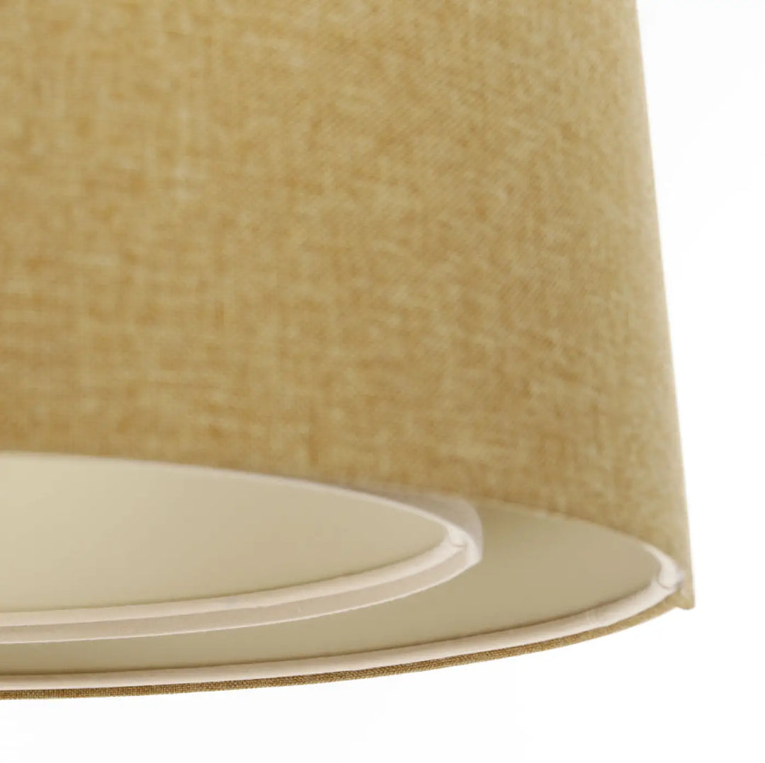 Suspension luminaire écru en lin beige avec bord intérieur blanc lisse style boho élégant jaune moutarde écru