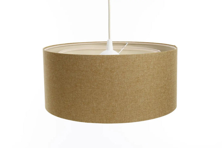 Suspension luminaire écru cylindrique en tissu avec texture tissée subtile pour éclairage intérieur élégant