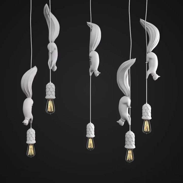 Suspension Luminaire Écureuil Blanc Rose Bleu Style Fantaisie