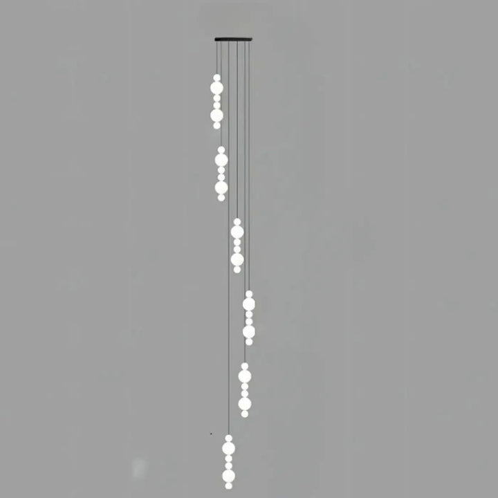 Suspension luminaire oxyo blanc moderne avec boules opalines en chute verticale suspendue à un support noir