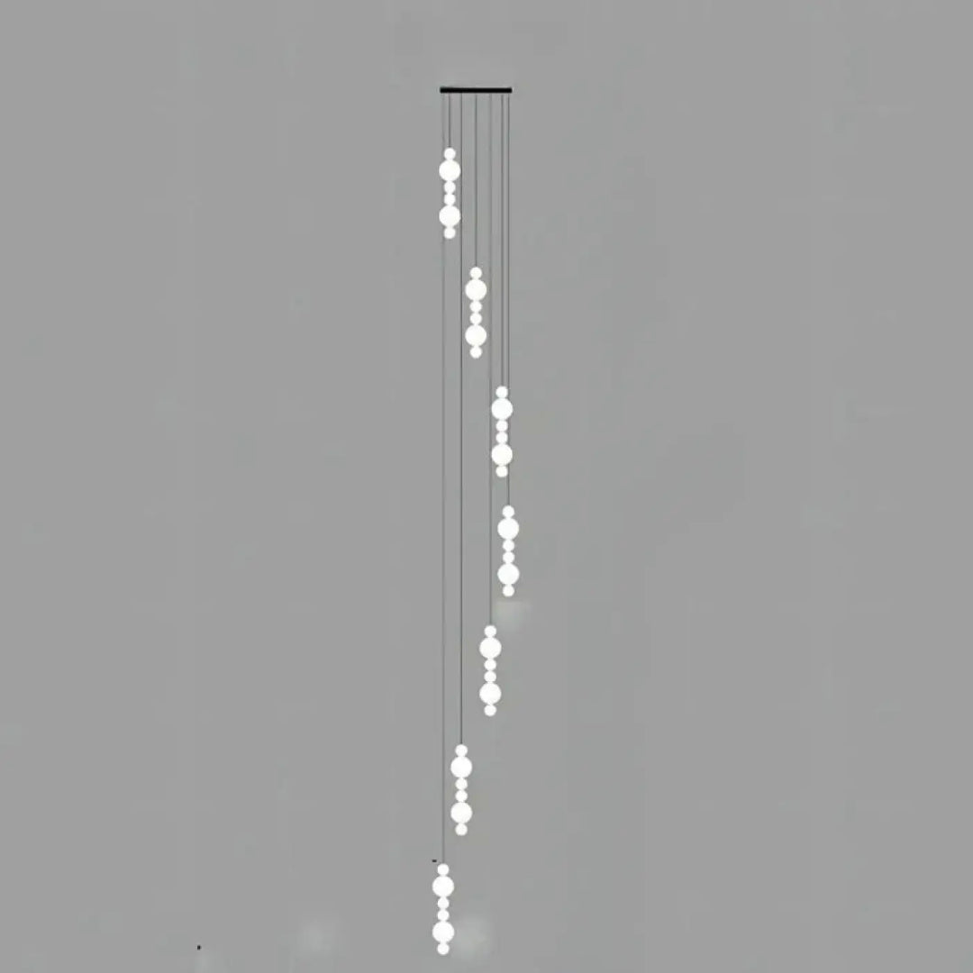 Suspension luminaire oxyo avec boules opalines blanches et structure métallique noire minimaliste chute verticale