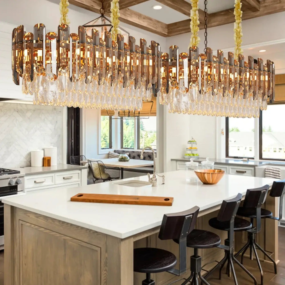Suspension luminaire élégante en cristal avec reflets dorés