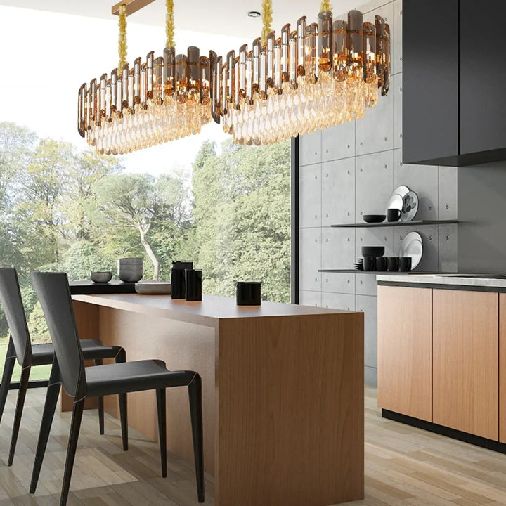 Suspension luminaire élégante en cristal avec reflets dorés