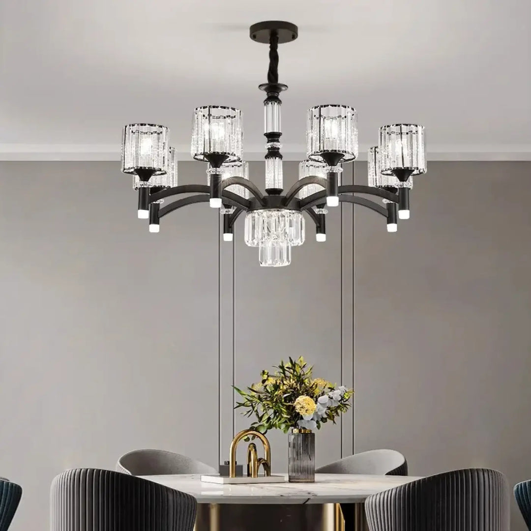 Suspension luminaire élégante en métal noir et cristal design