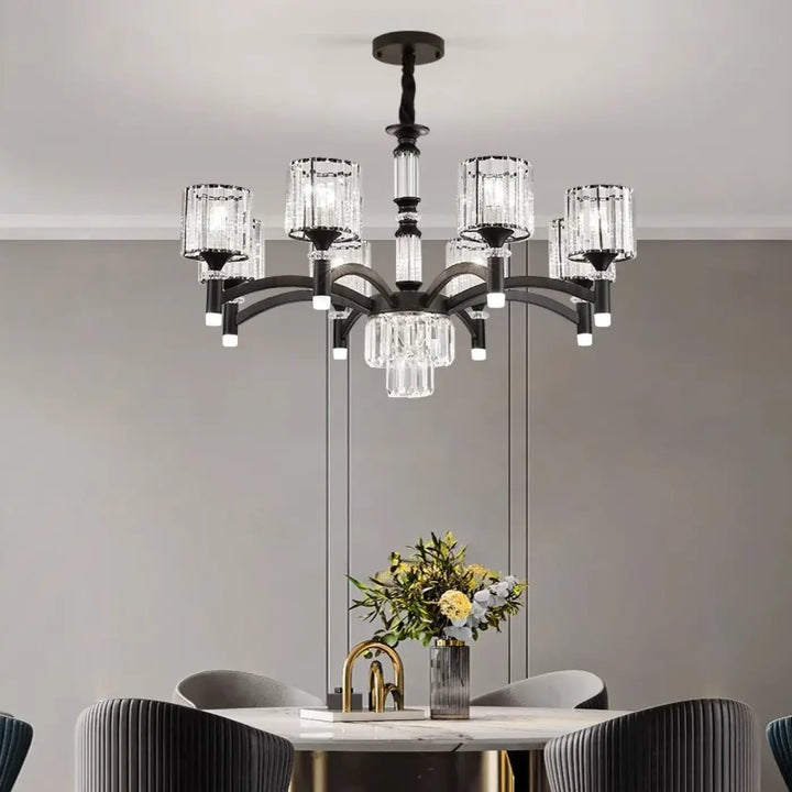 Suspension luminaire élégante en métal noir et cristal design