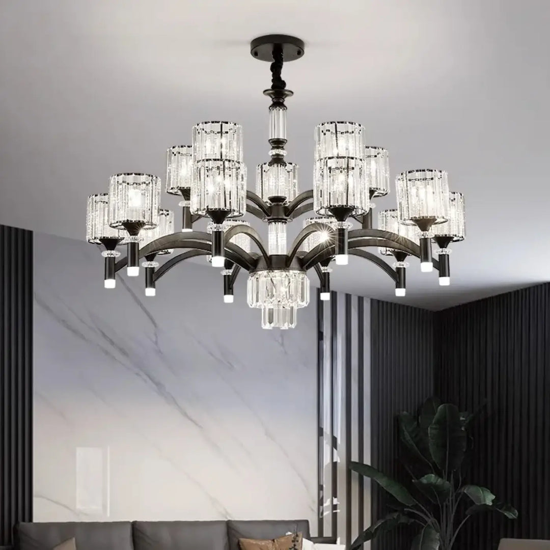 Suspension luminaire élégante en métal noir et cristal design