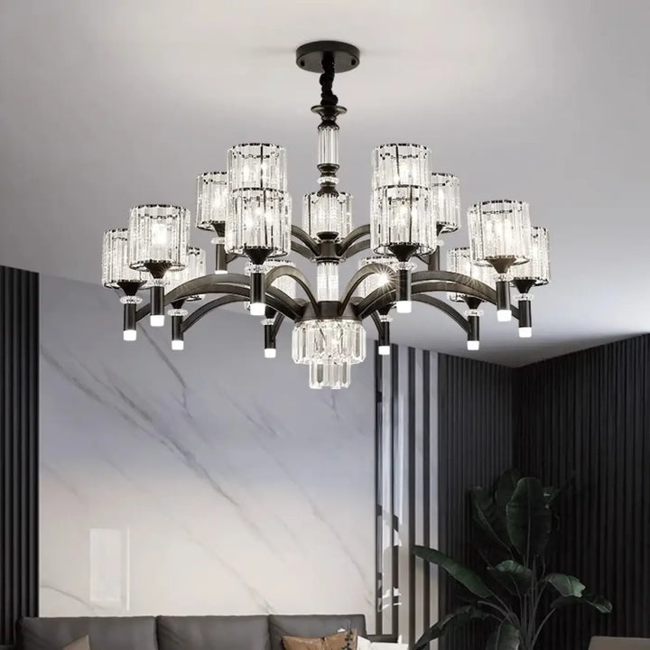 Suspension luminaire élégante en métal noir et cristal design