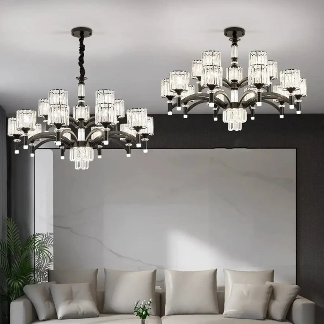 Suspension luminaire élégante en métal noir et cristal design
