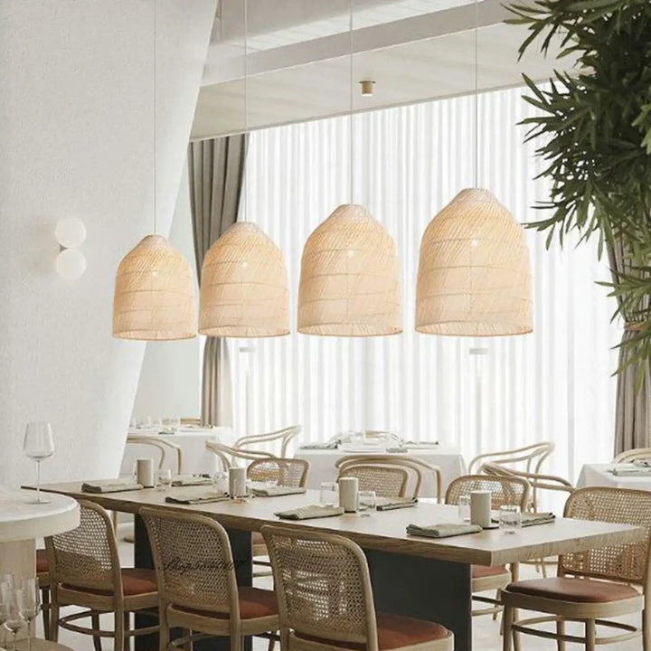 Suspension luminaire élégante en osier tressé façon lanterne

