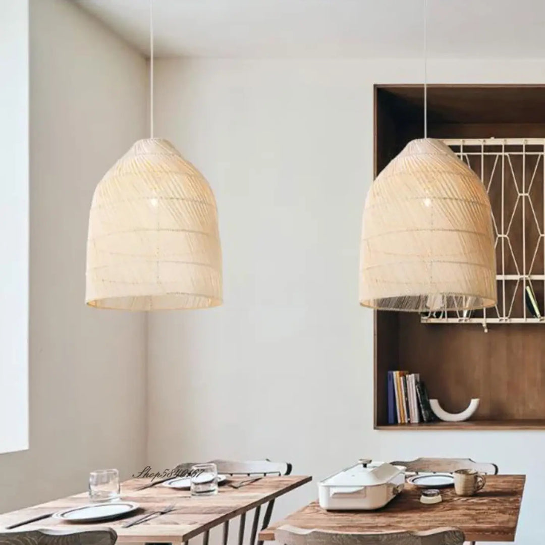 Suspension luminaire élégante en osier tressé façon lanterne

