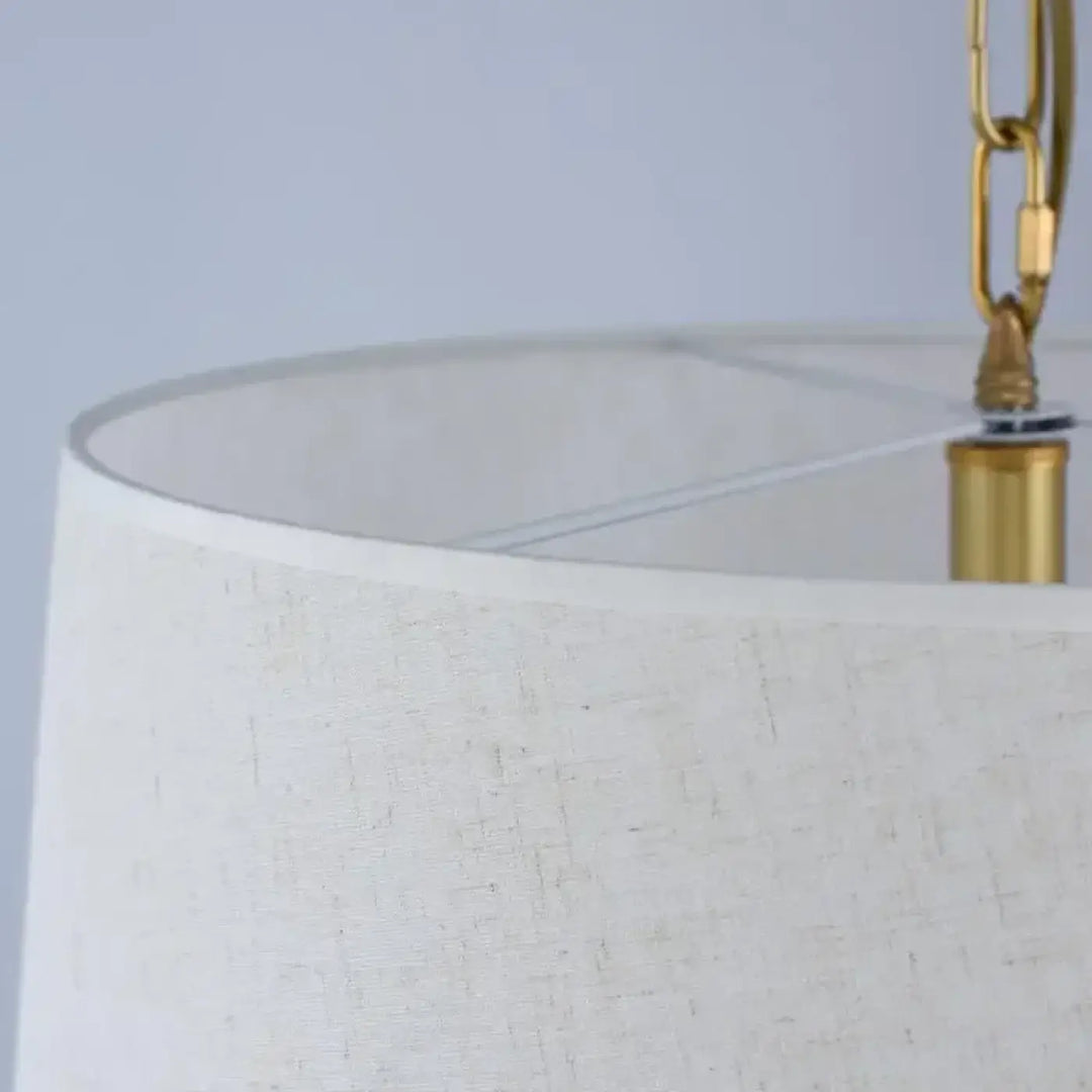 Suspension luminaire winfordo en lin écru avec chaîne dorée et support en laiton pour une salle à manger luminaire élégante