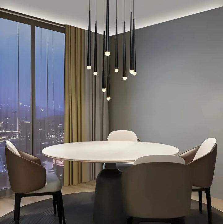 Suspension luminaire gildeo noire moderne avec bras cylindriques h300cm et lumière chaude pour intérieur contemporain