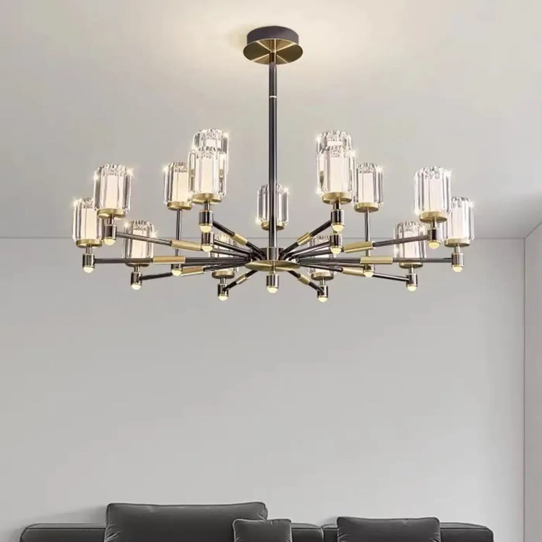 Suspension luminaire élégante en verre strié et métal design