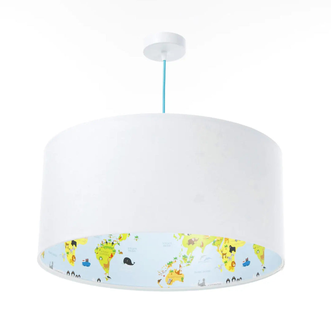 Suspension luminaire classic sweet dreams bleu clair avec motif carte du monde ludique intérieur luminaire enfant