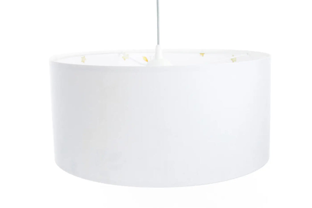Suspension luminaire classic sweet dreams blanc avec abat-jour cylindrique blanc mat et accents dorés subtils intérieur