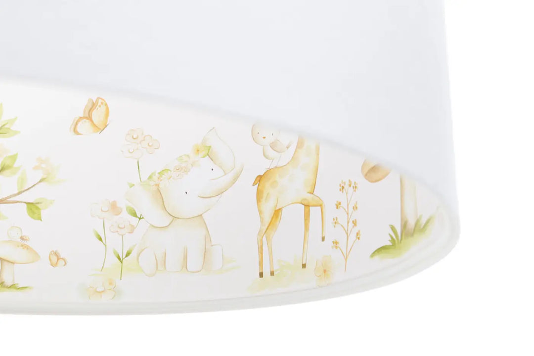 Suspension luminaire enfant blanc avec abat-jour illustré d’animaux doux style aquarelle sweet dreams classic