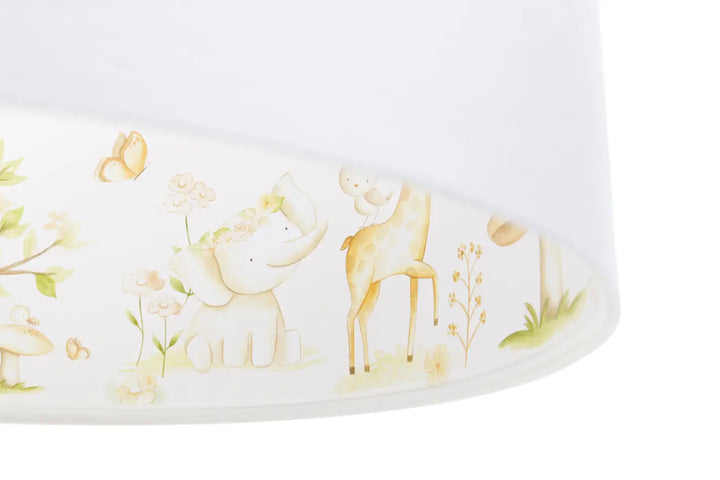 Suspension luminaire enfant blanc avec abat-jour illustré d’animaux doux style aquarelle sweet dreams classic