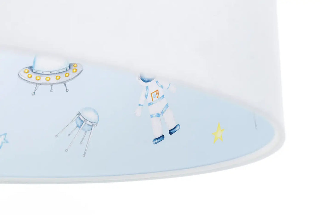 Suspension luminaire enfant bleu clair avec abat-jour thème espace astronautes ufo et méduses sweet dreams classic
