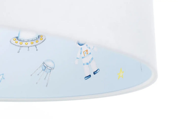 Suspension luminaire enfant bleu clair avec abat-jour thème espace astronautes ufo et méduses sweet dreams classic