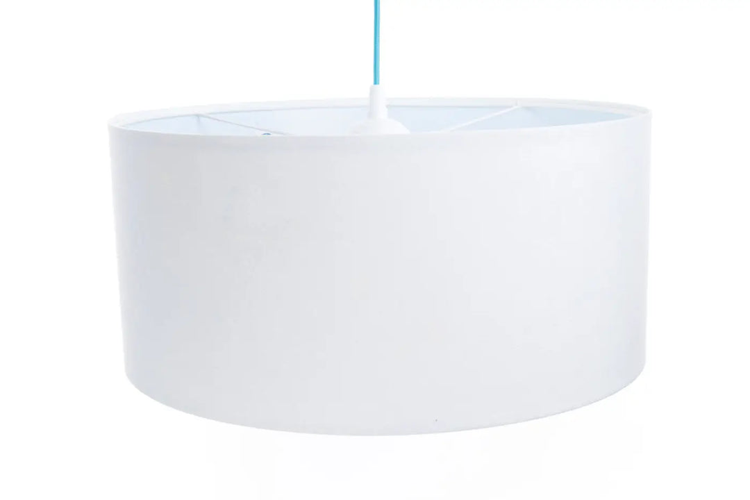 Suspension luminaire sweet dreams classic en cylindre blanc mat avec cordon bleu clair pour luminaire enfant blanche