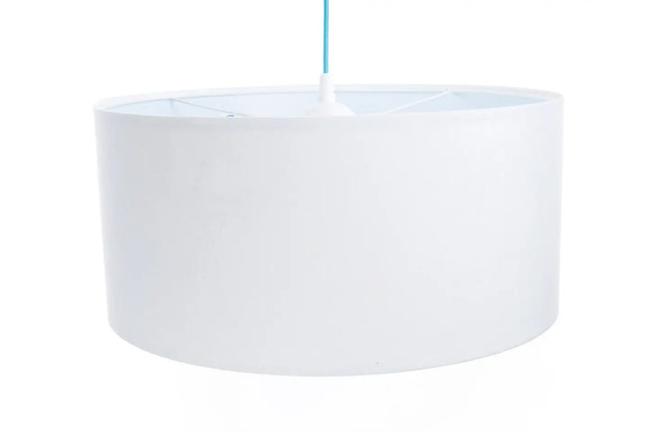 Suspension luminaire sweet dreams classic en cylindre blanc mat avec cordon bleu clair pour luminaire enfant blanche
