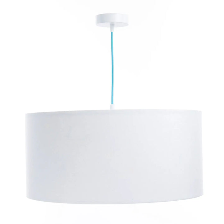 Suspension luminaire enfant blanche cylindrique mate avec cordon bleu ciel modèle sweet dreams classic espace