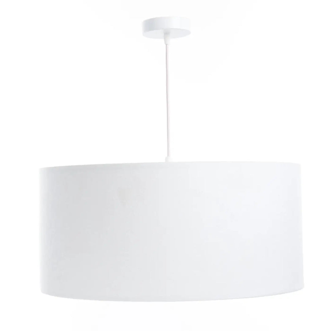 Suspension luminaire blanc cylindre avec abat-jour en tissu mat et fixation plafond pour suspension luminaire enfant aux cygnes poétiques