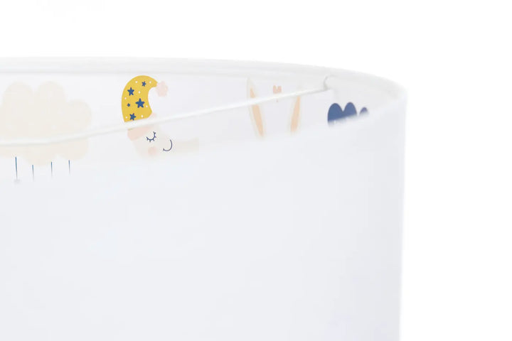 Suspension luminaire enfant blanc avec illustrations pastel dun agneau endormi pour aux cygnes poétiques