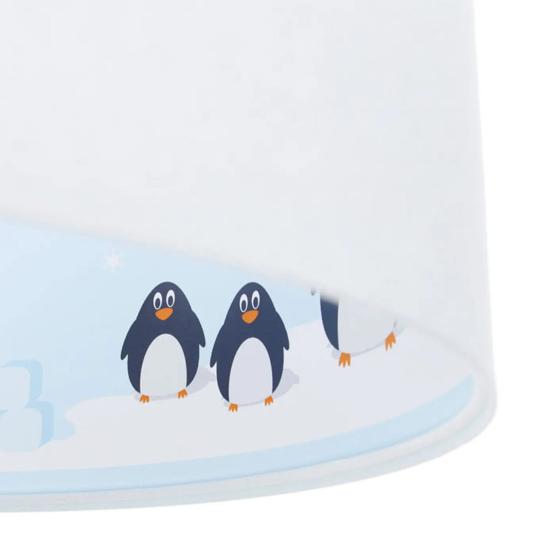 Suspension luminaire classic sweet dreams blanc avec abat-jour blanc orné d un dessin de pingouins cartoon noir et blanc