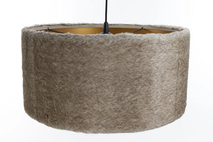 Suspension luminaire bear light en fausse fourrure beige avec intérieur doré et cordon noir pour éclairage design