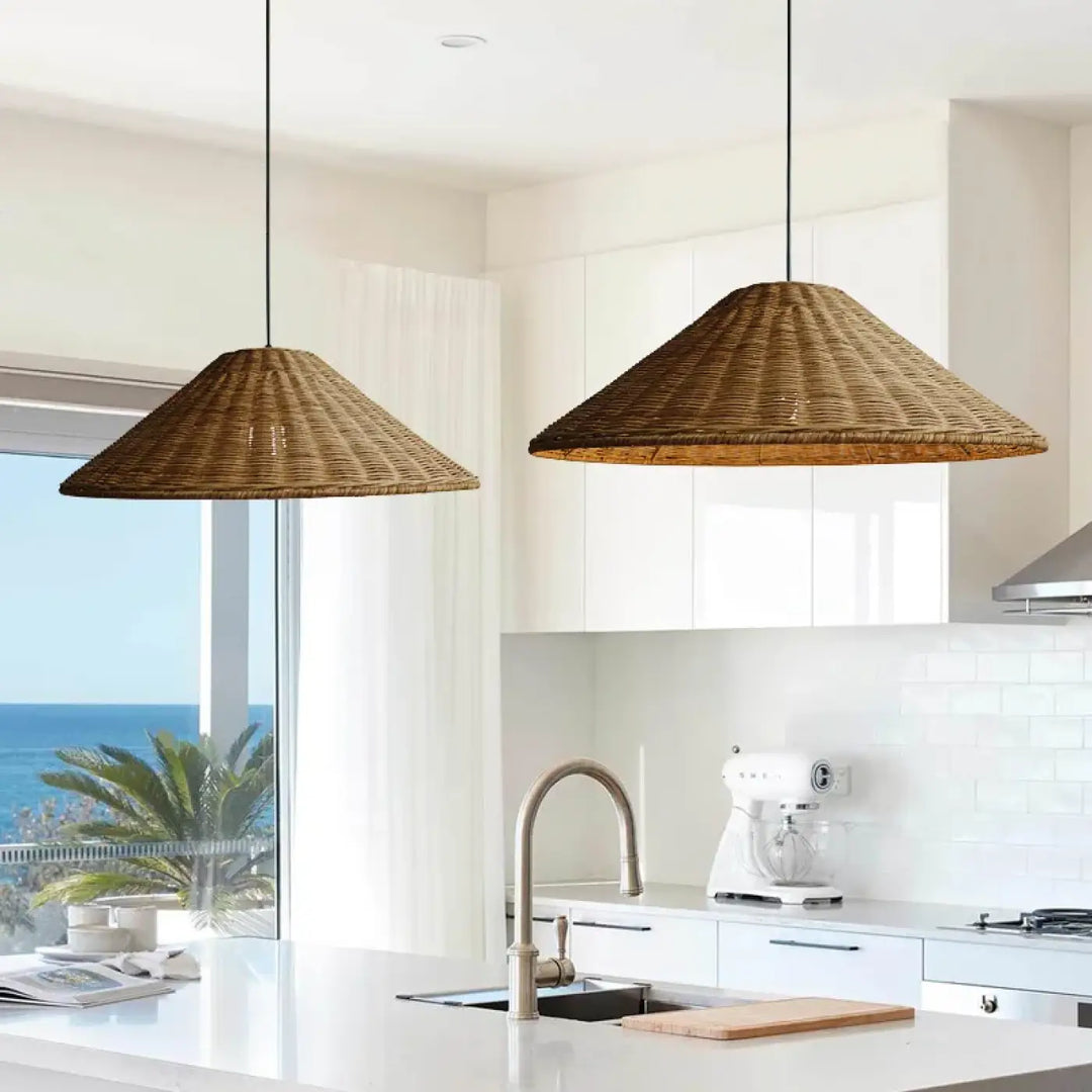 Suspension luminaire en fibre naturelle style bohème design