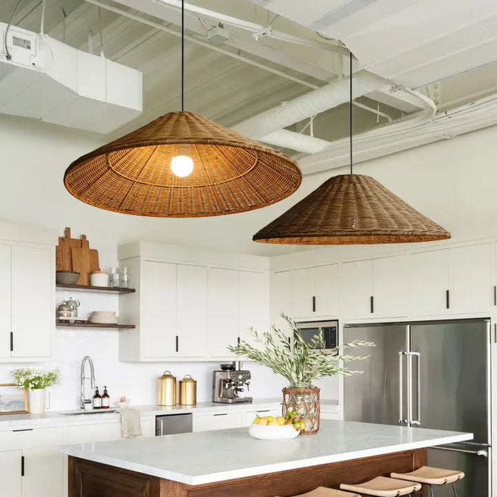 Suspension luminaire en fibre naturelle style bohème design